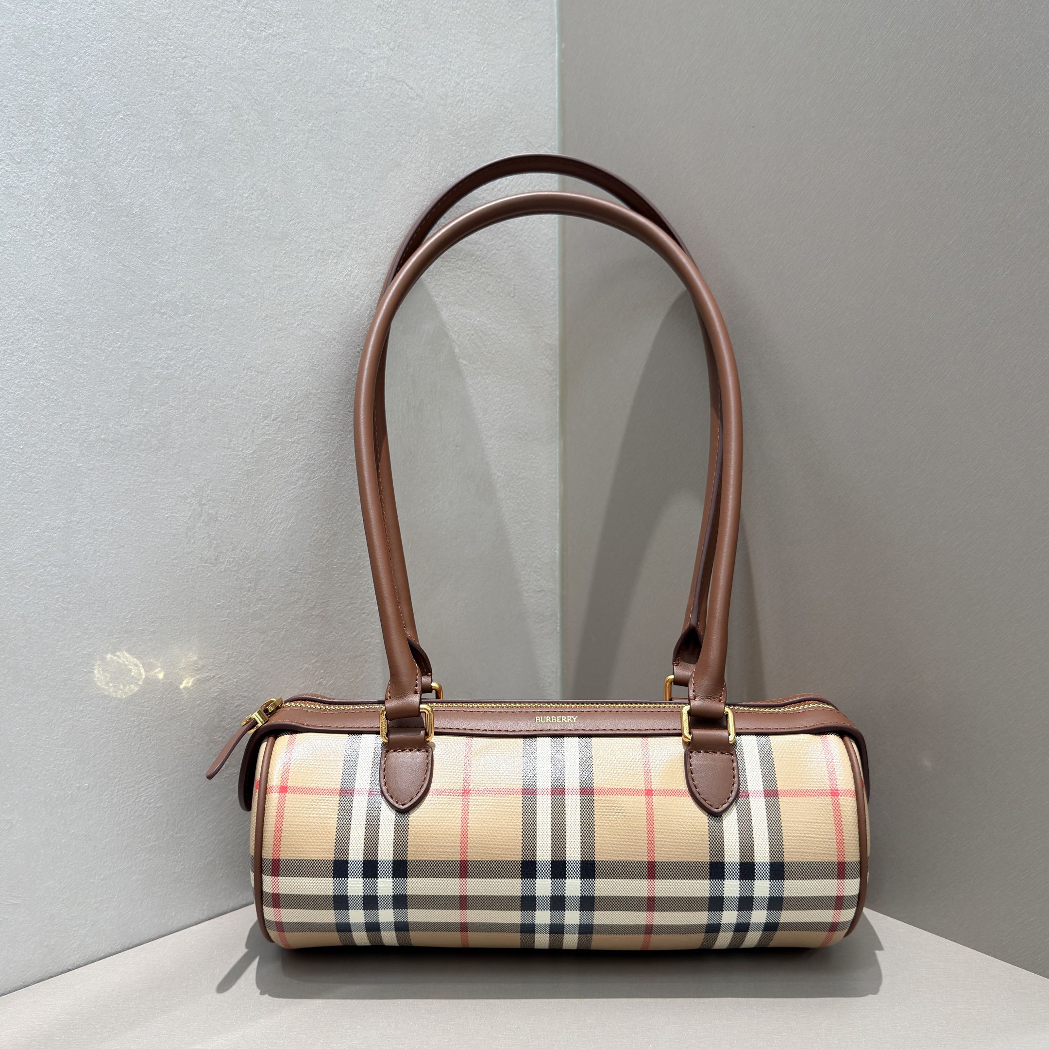 버버리 Burberry Check Bowling Bag Beige and brown