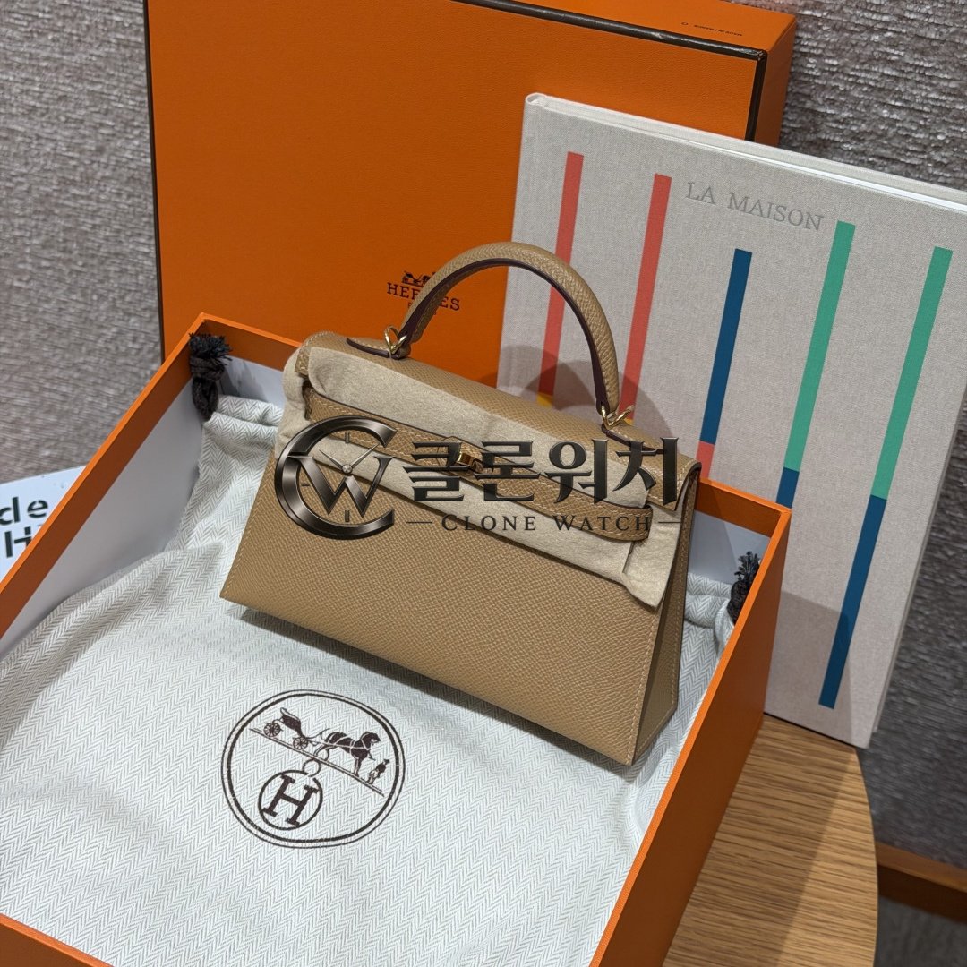 올수공 에르메스 켈리 미니 19 Biscuit 앱송 가죽 골드 하드웨어