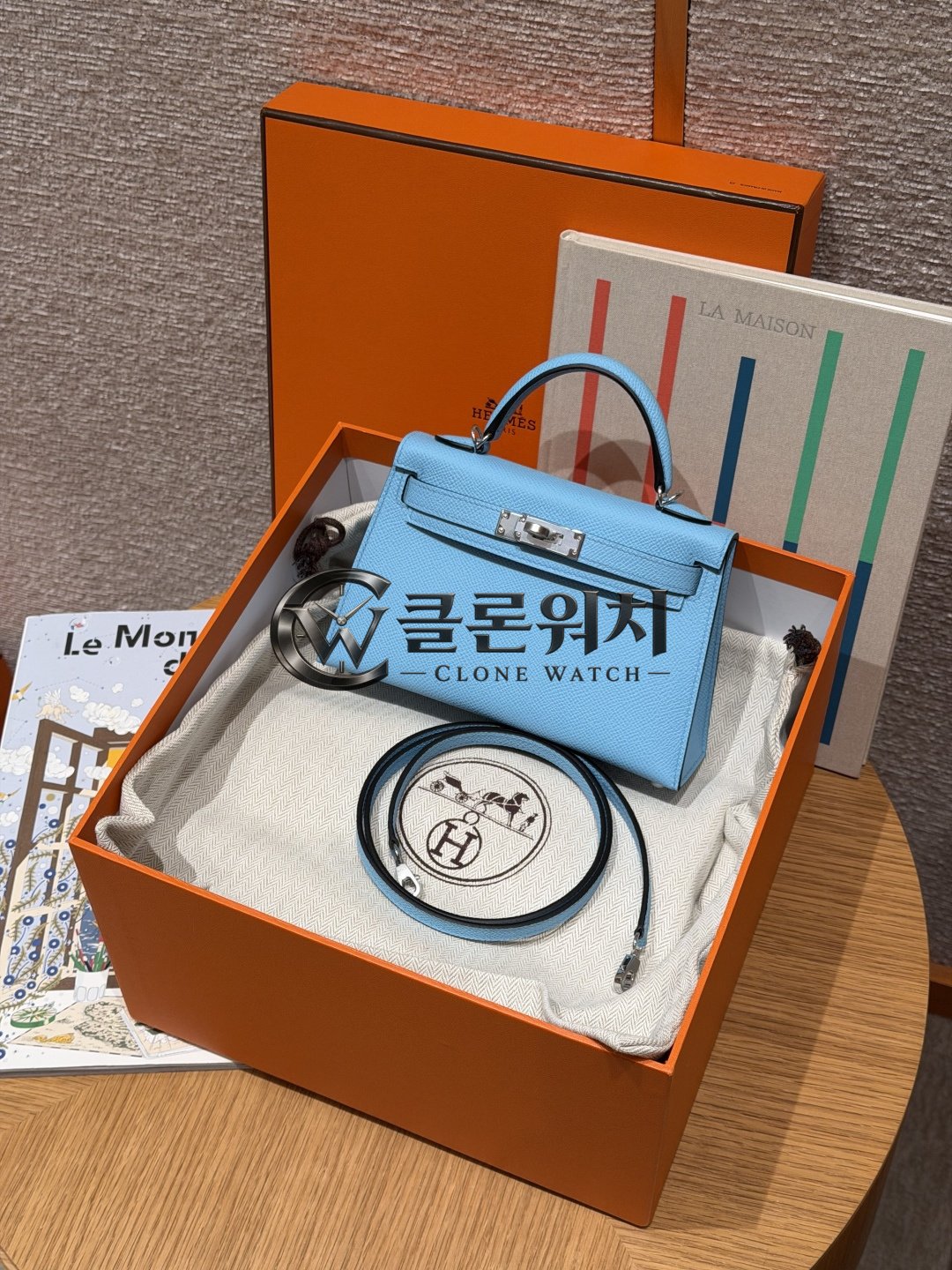 올수공 에르메스 켈리 미니 19 Celeste 앱송 가죽 팔라듐 하드웨어