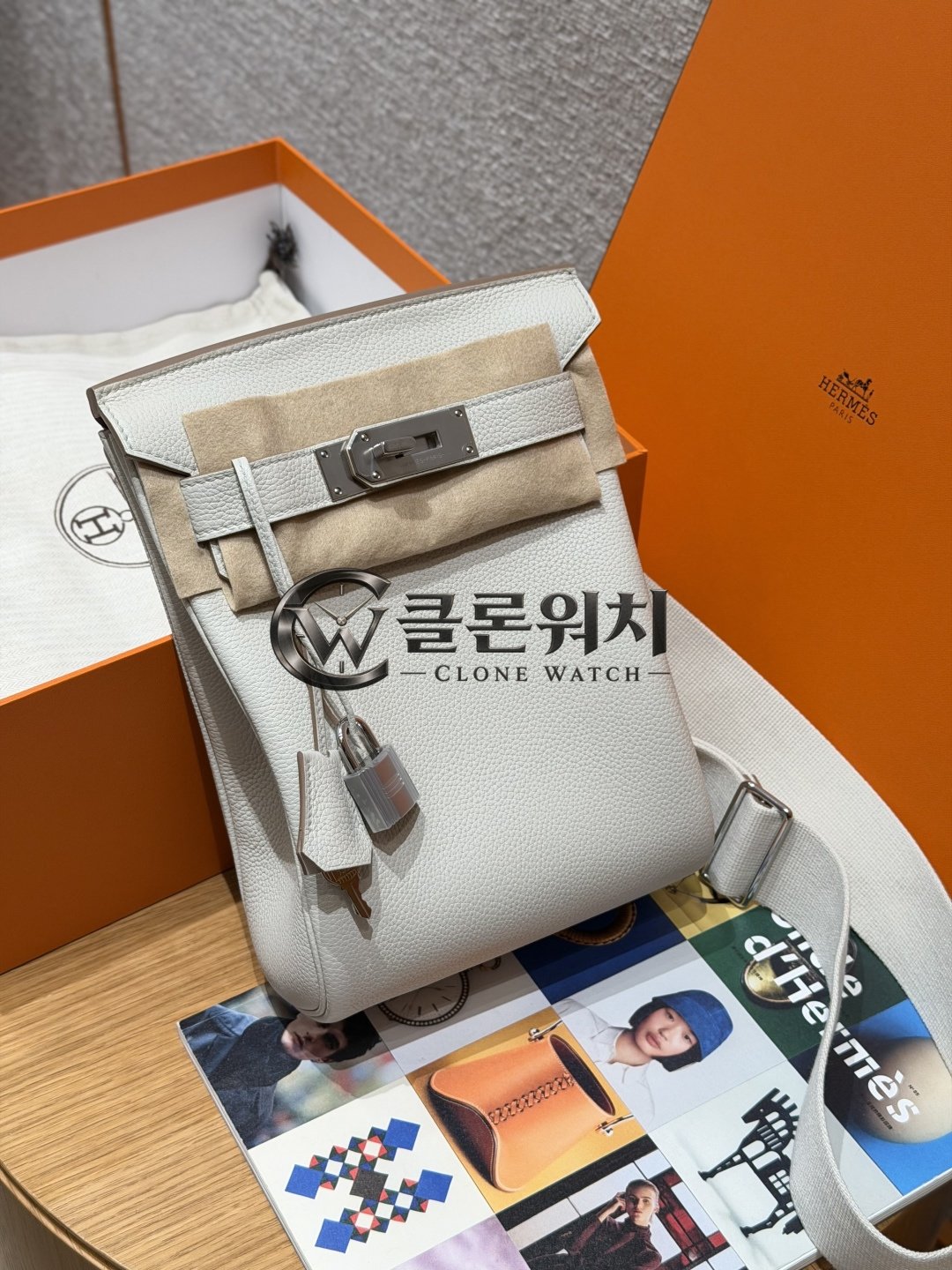 올수공 에르메스 Hac a dos 28 gris pale 토고 가죽 팔라듐 하드웨어