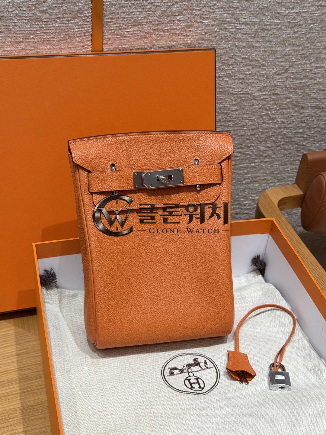 올수공 에르메스 Hac a dos 28 orange 토고 가죽 팔라듐 하드웨어