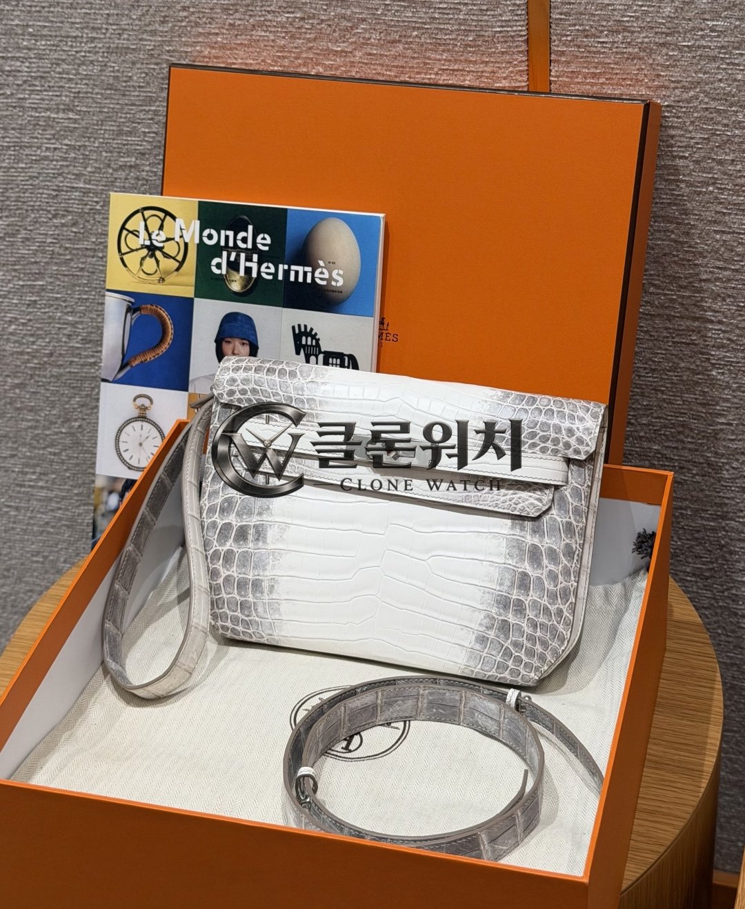 올수공 에르메스 켈리 데페슈 히말라야 악어 가죽 팔라듐 하드웨어