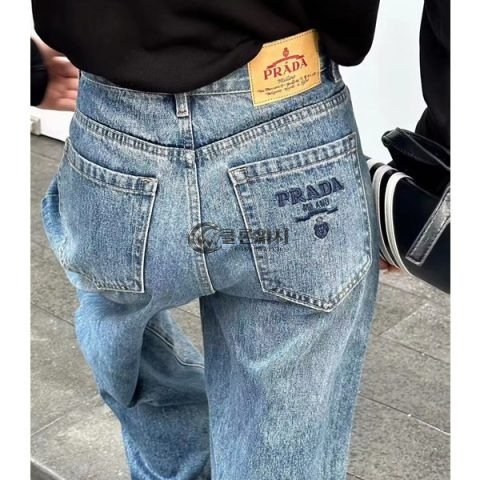 ✨Prada 2023 Womens Classic Logo Denim Pants - 프라다 2023 여성 클래식 로고 데님 팬츠 Pra0814x.Size(25 - 30).블루