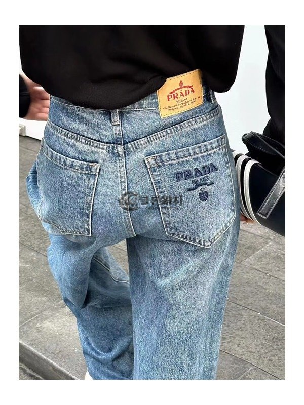 ✨Prada 2023 Womens Classic Logo Denim Pants - 프라다 2023 여성 클래식 로고 데님 팬츠 Pra0814x.Size(25 - 30).블루