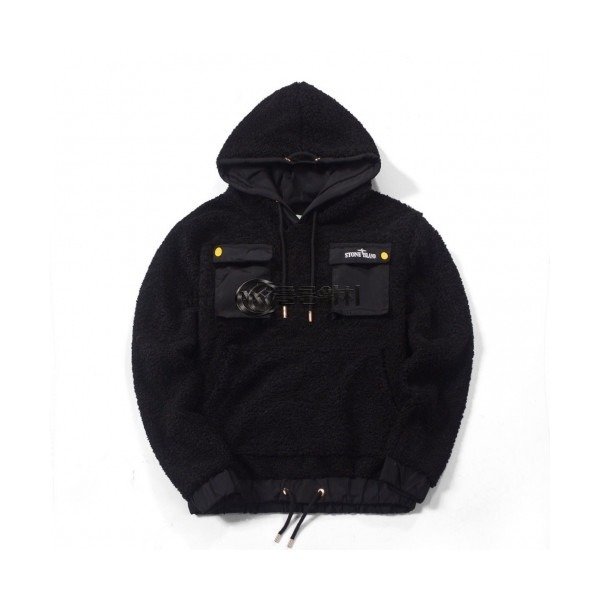 ✨[스톤아일랜드]Stone Island 2020 Mens Logo Flannel HoodT - 스톤아일랜드 2020 남성 로고 플란넬 후디 Sto0113x.Size(s - l).블랙