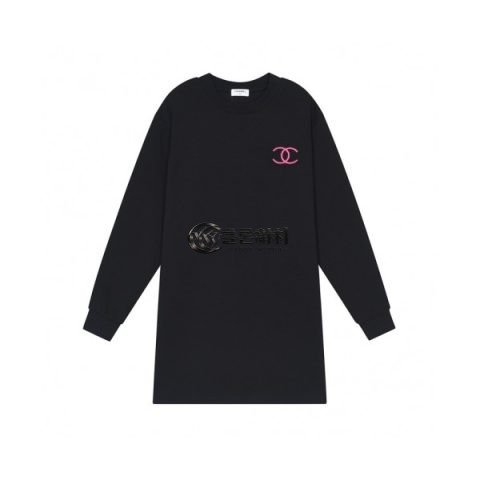 ✨Chanel Womens Crew-neck Logo Cotton Tshirts Black - 샤넬 2021 여성 크루넥 로고 코튼 긴팔티 Cnl0799x Size(s - l) 블랙