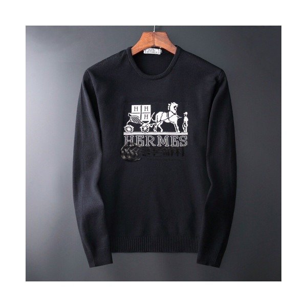 ✨Hermes 2019 Mens Wool Round Sweater - 에르메스 2019 남성 울 라운드 스웨터 Her0319x.Size(m - 3xl).블랙