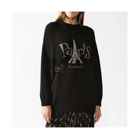 ✨Balenciaga 2019 Womens Crew - neck Wool Sweater - 발렌시아가 2019 여자 크루넥 울 스웨터 Bal0297x.Size(xs - m).블랙
