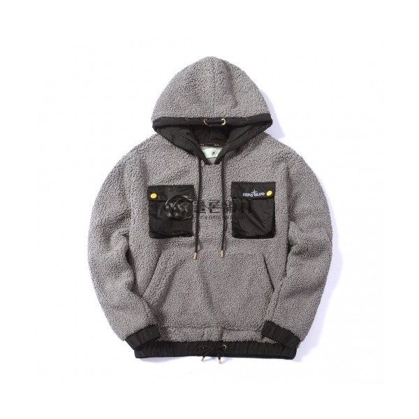 ✨[스톤아일랜드]Stone Island 2020 Mens Logo Flannel HoodT - 스톤아일랜드 2020 남성 로고 플란넬 후디 Sto0114x.Size(s - l).그레이
