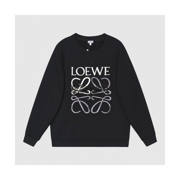 ✨Loewe Mens Logo Crew-neck Cotton Tshirts Black - 로에베 2021 남성 로고 크루넥 코튼 긴팔티 Loe0498x Size(s - l) 블랙