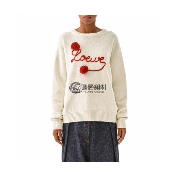✨Loewe 2019 Womens Logo Crew-neck Wool Sweater - 로에베 2019 여성 로고 크루넥 울 스웨터 Loe0139x.Size(s - l).아이보리