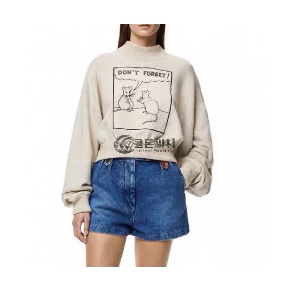 ✨Loewe Womens Logo Crew-neck Cotton Tshirts Gray - 로에베 2021 여성 로고 크루넥 코튼 긴팔티 Loe0505x Size(s - l) 그레이