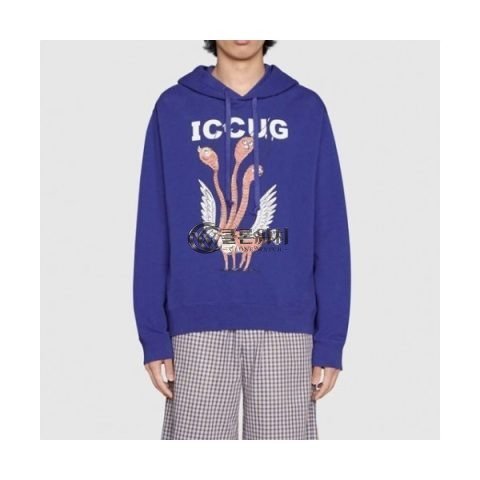 ✨Gucci 2021s /s Mm/wm Logo Casual Oversize Cotton Hoodie Blue - 구찌 2021 남자 로고 캐쥬얼 오버사이즈 코튼 후드티 Guc03922x Size(xs- xl) 블루