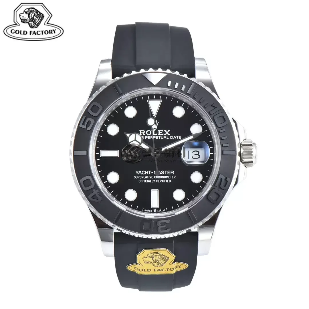 Rolex Yacht-Master 42mm 226659 Gold Factory 1:1 Best Edition Ceramic Bezel Black Dial on Oysterflex Strap VR3235 (Tungsten Heavy Version)