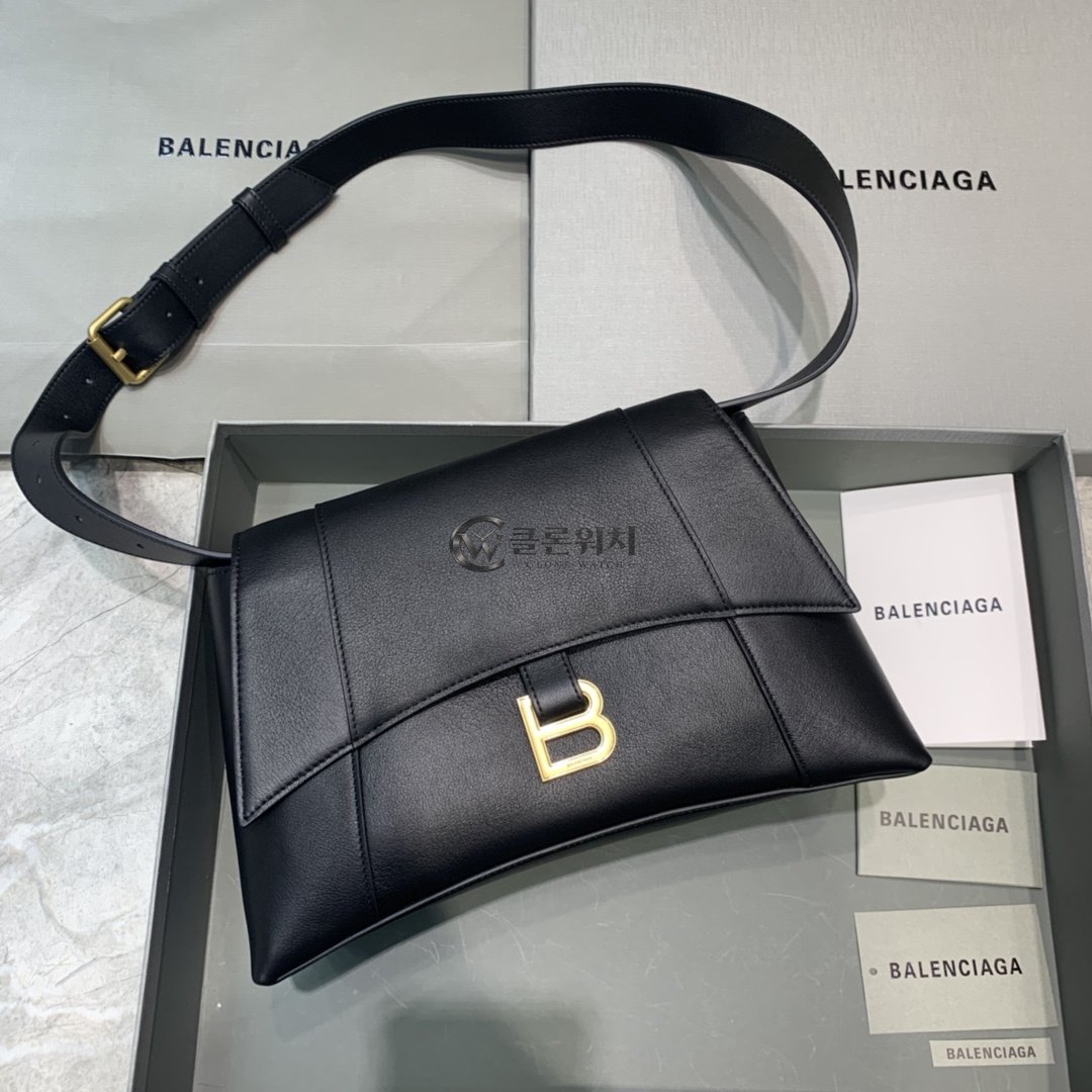 발렌시아가 Balenciaga Large Hourglass Shoulder Bag in Black