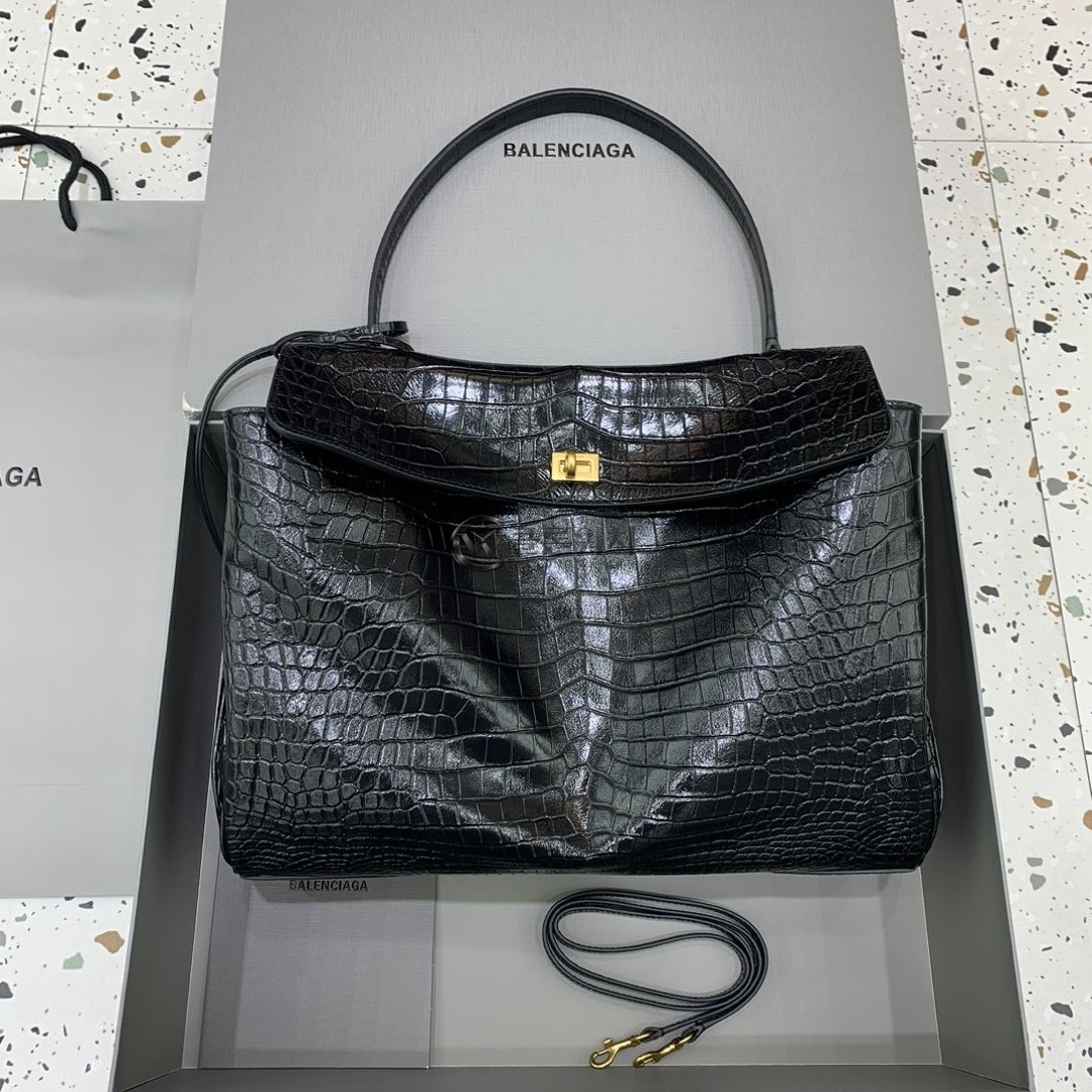 발렌시아가 Balenciaga Rodeo Large Croc-Effect Handbag in Black