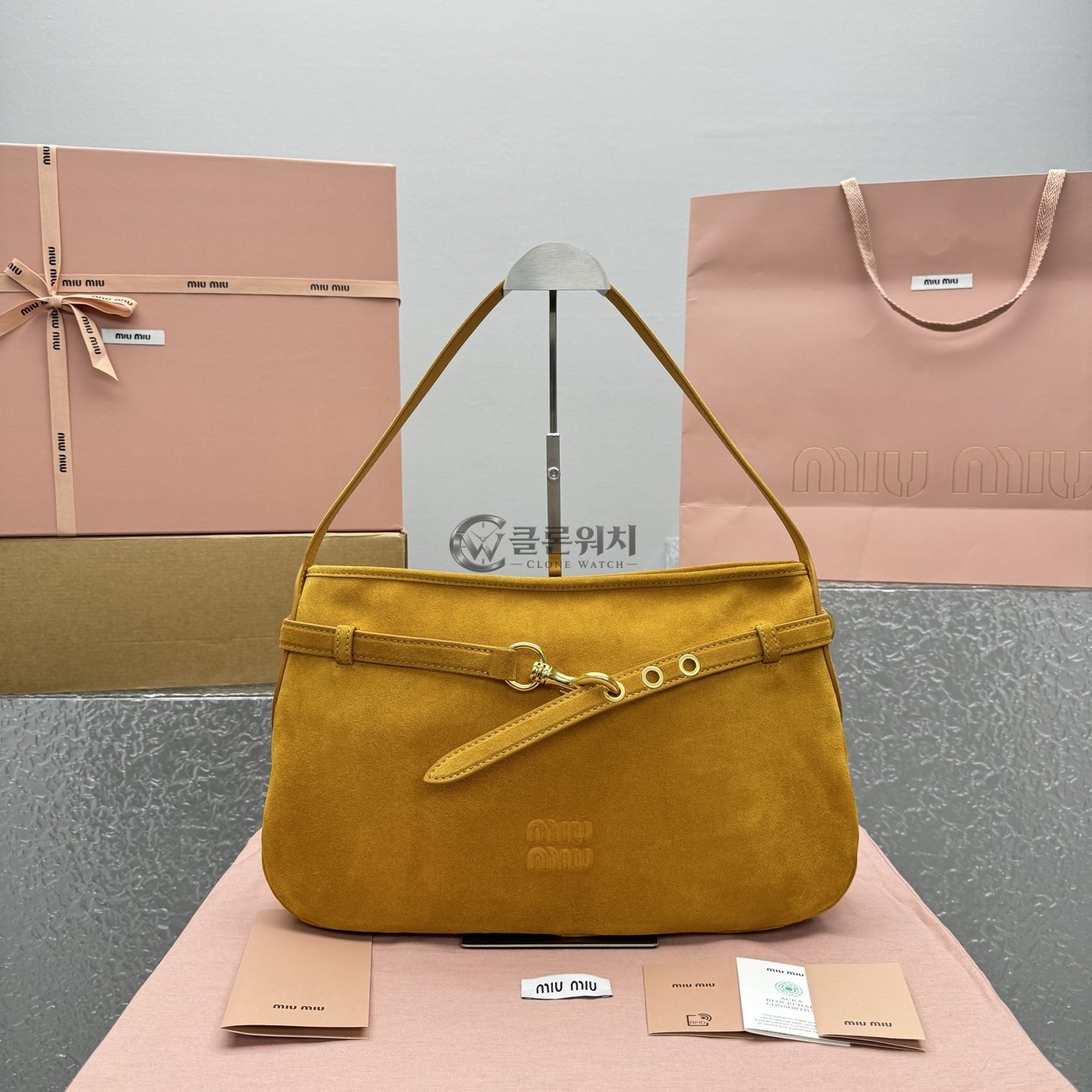 MIU MIU Ochre Suede Belt-Detail Shoulder Bag