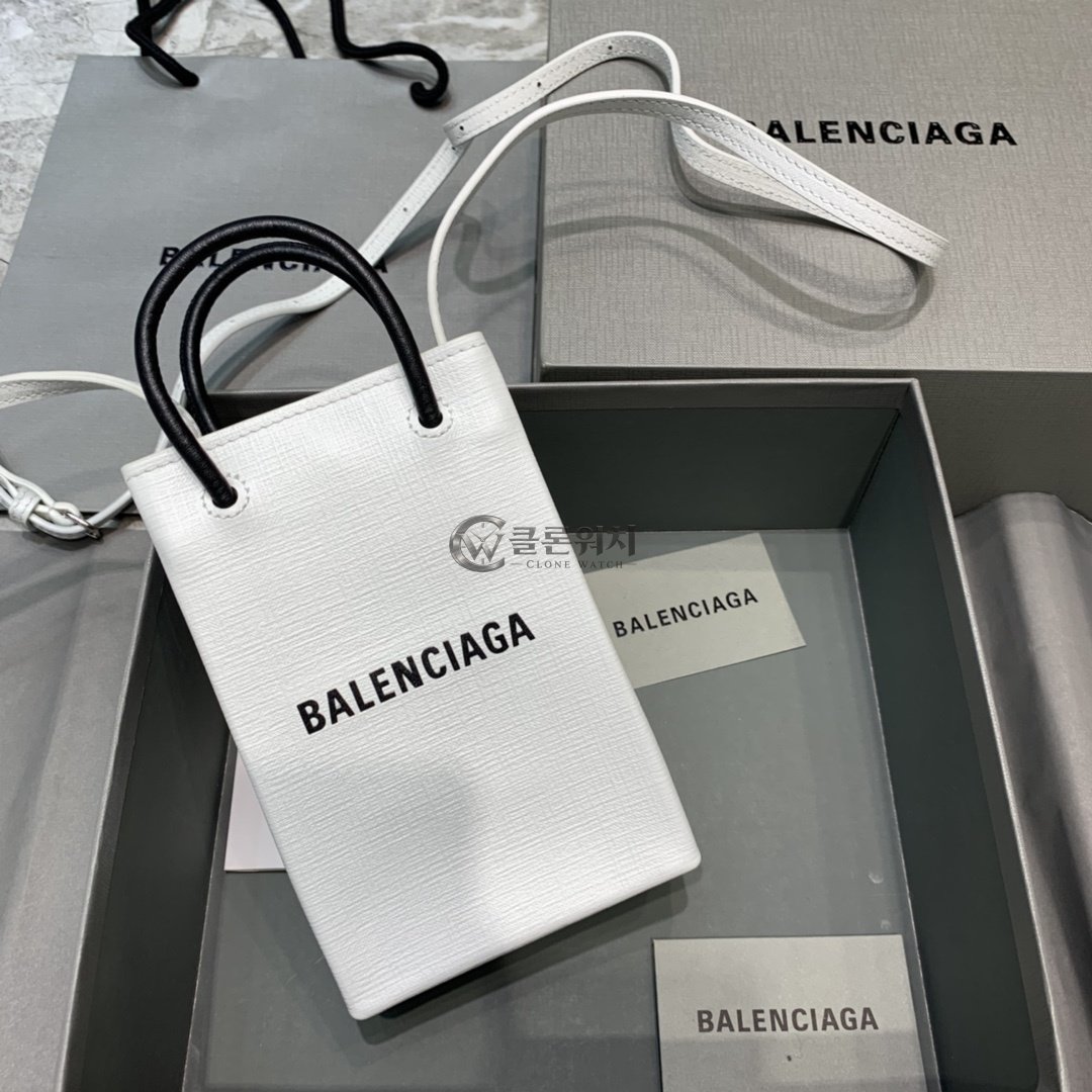 발렌시아가 Balenciaga Shopping Phone Holder Bag in White