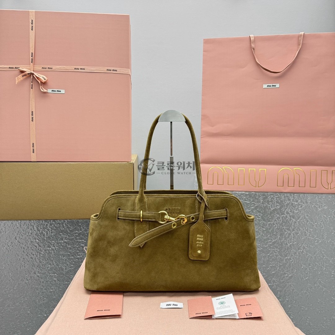 MIU MIU Olive Suede Aventure Bag Olive green