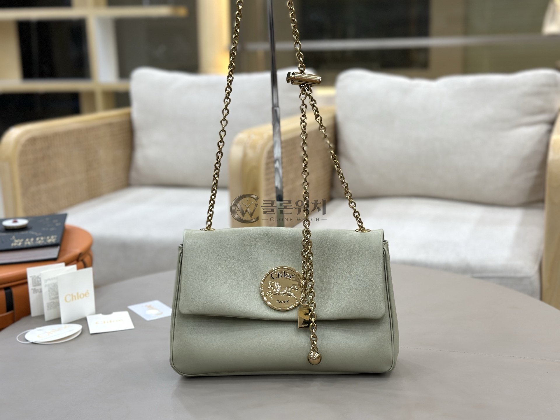 끌로에 Chloé Heritage Medallion Shoulder Bag in Sage Green