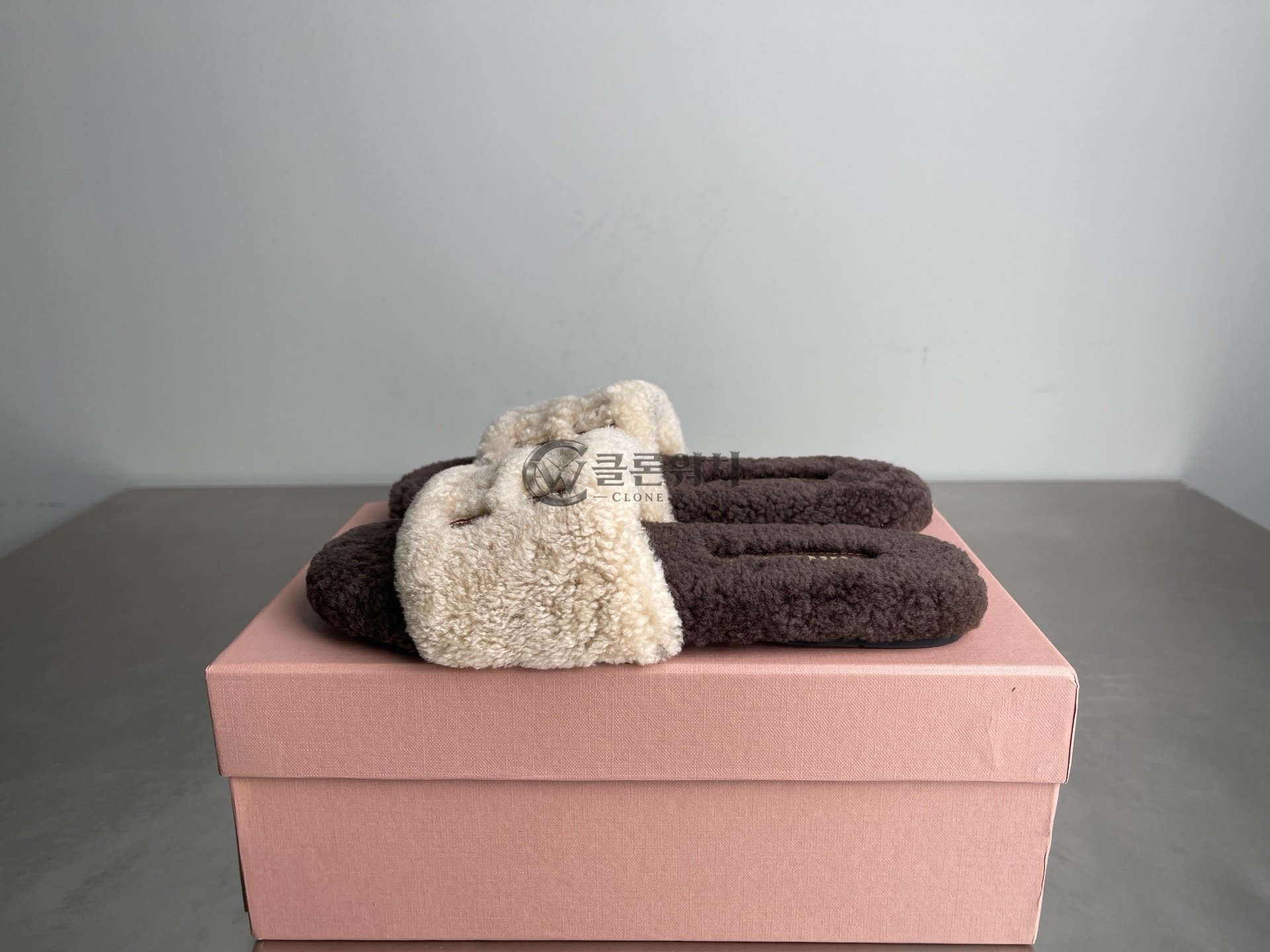 MIU MIU Shearling Slippers – Brown and Cream