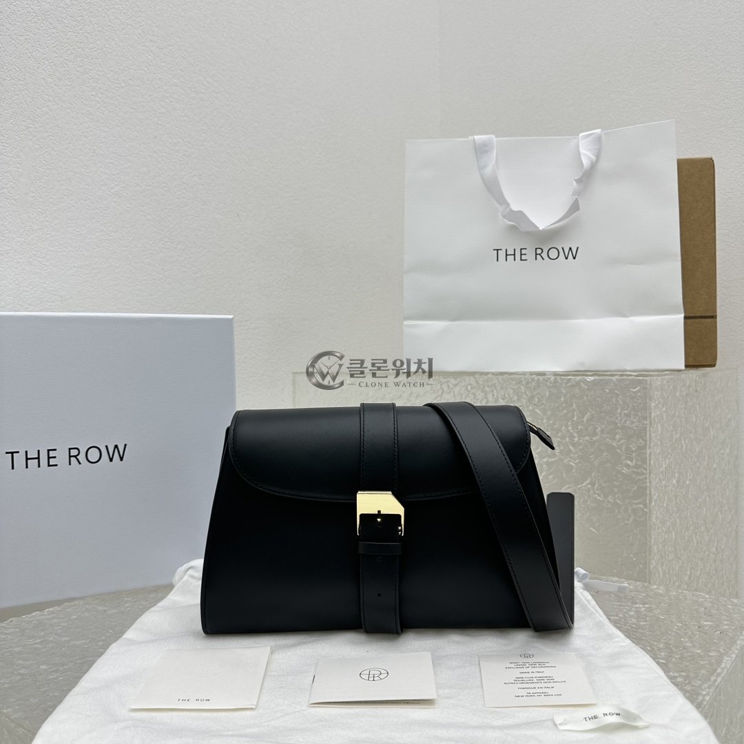 THE ROW Black Leather Buckle-Detail Shoulder Bag
