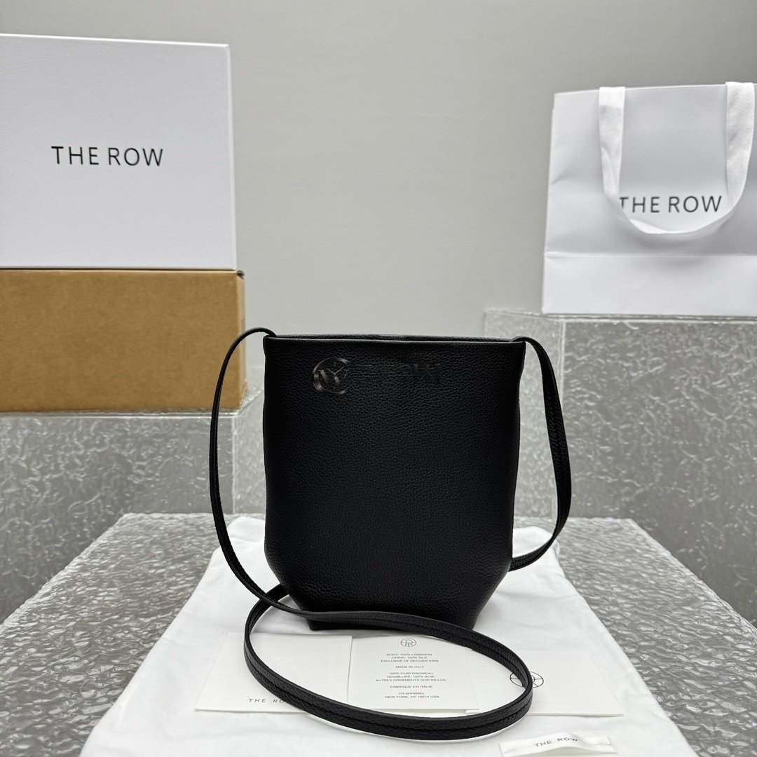 THE ROW Black Pebbled-Leather Bucket Crossbody Bag