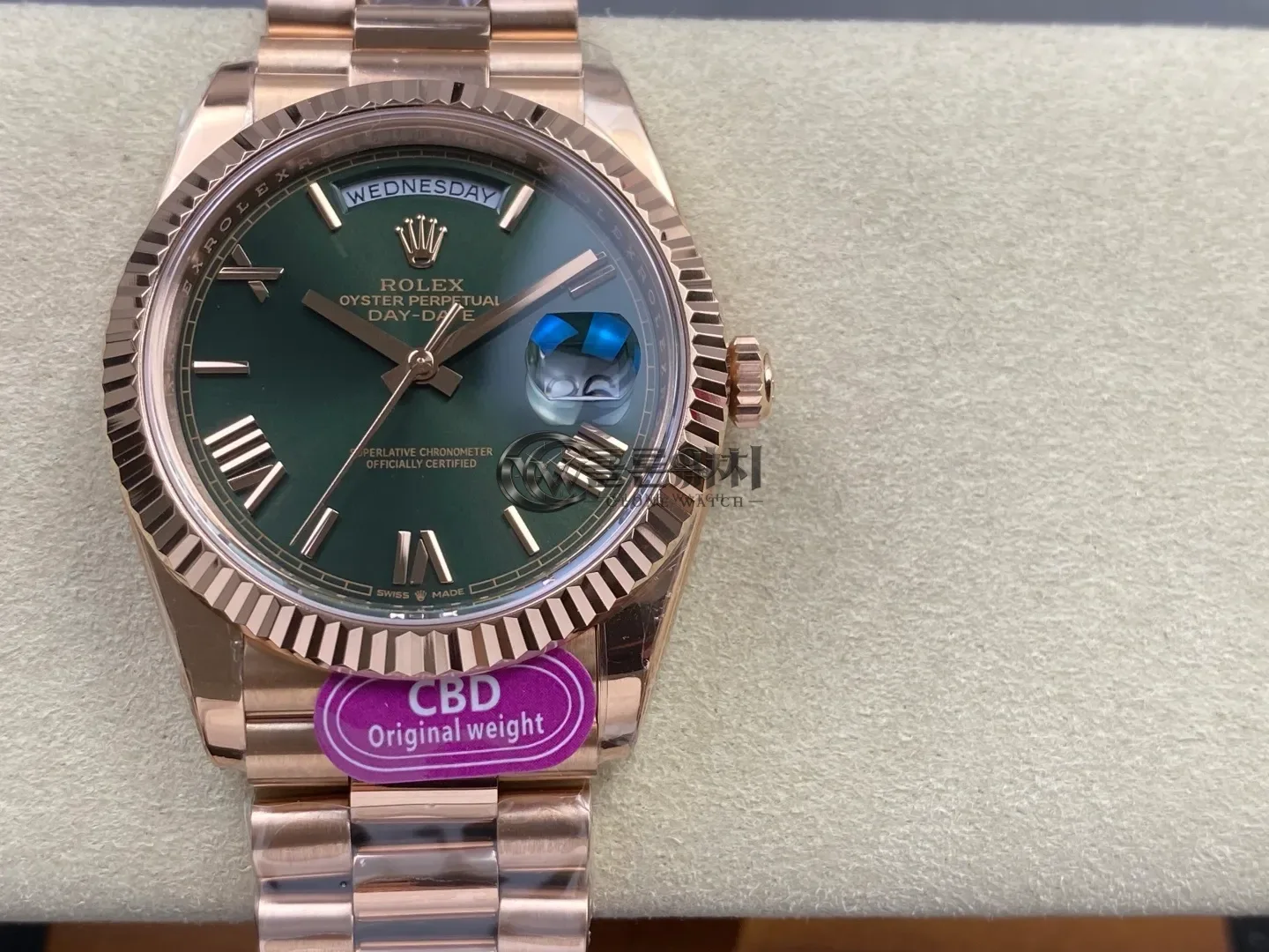 Rolex Day Date 40 RG CBDF 1:1 Best Edition Green Roman Dial on President Bracelet VR3255 (210g)