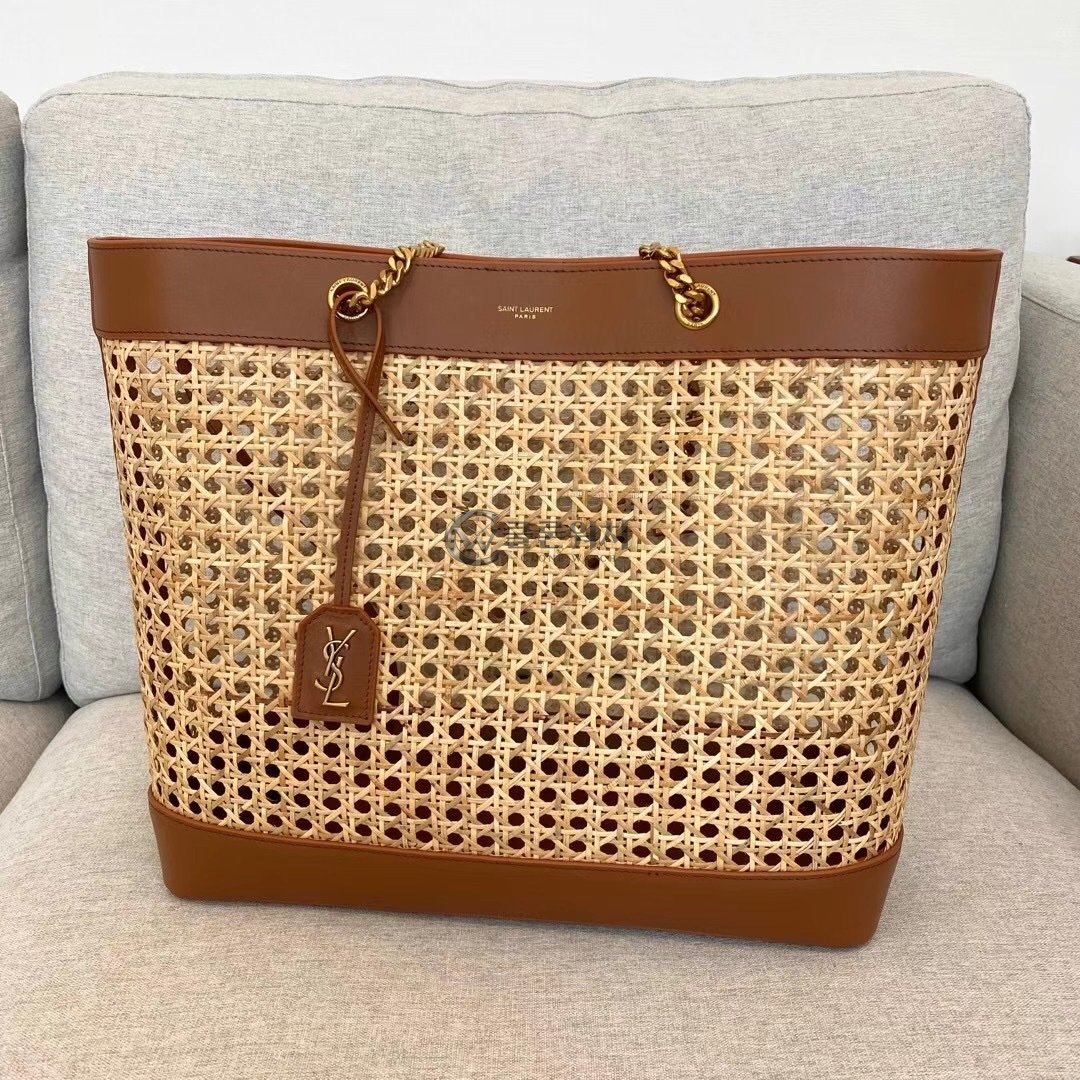 생로랑 Saint Laurent Panier Raffia Tote Bag in Natural and Brown Natural/Brown