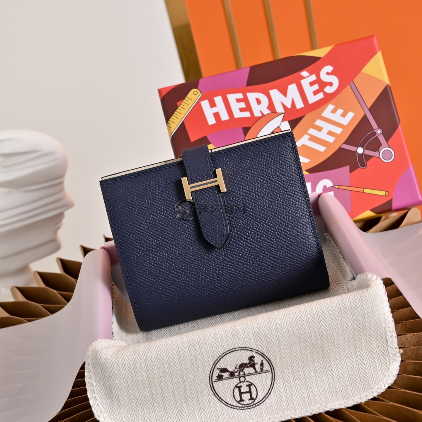 에르메스 Hermès Bearn Compact Wallet - Navy Blue
