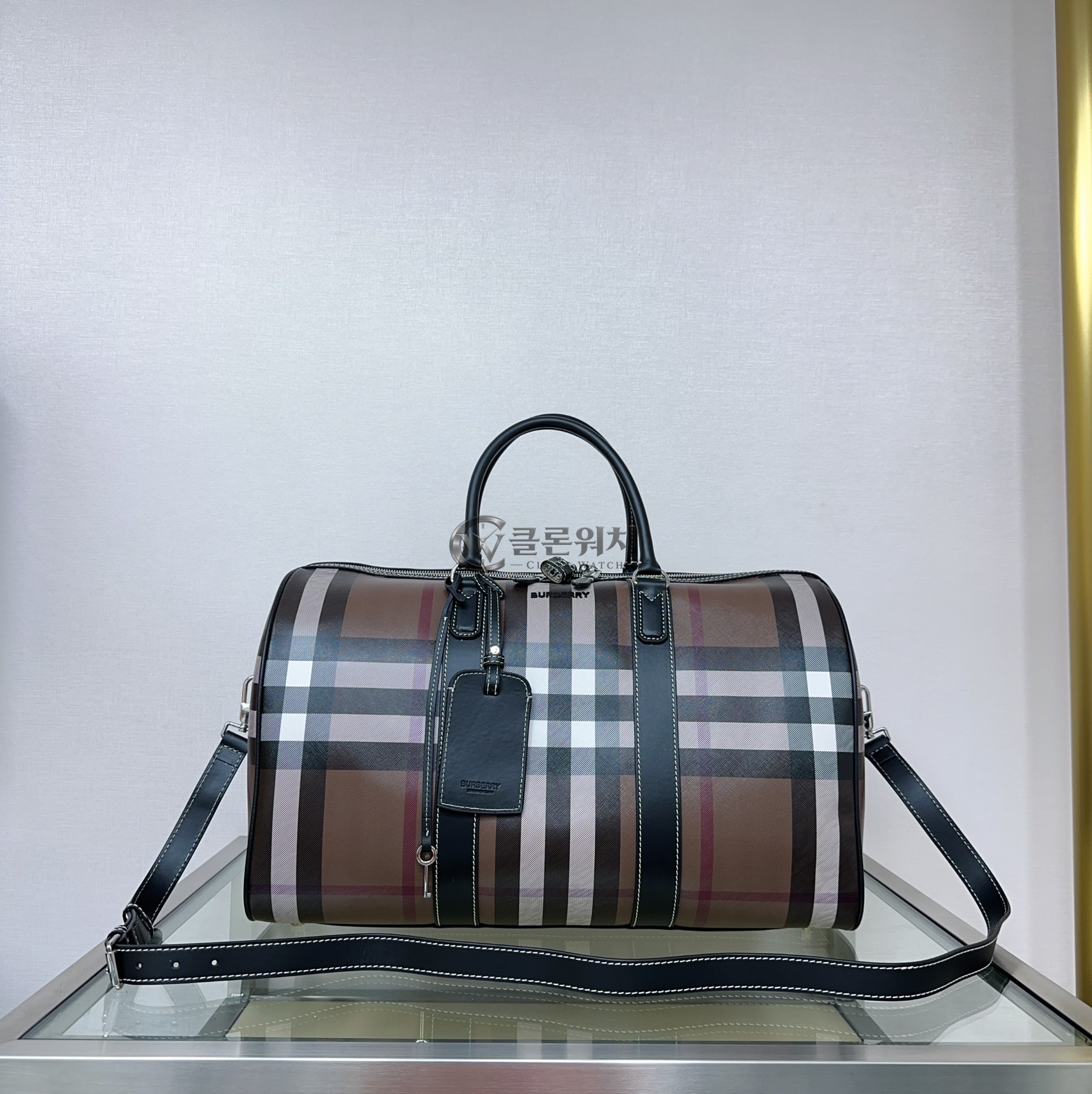 버버리 Burberry Charcoal Check Boston Holdall
