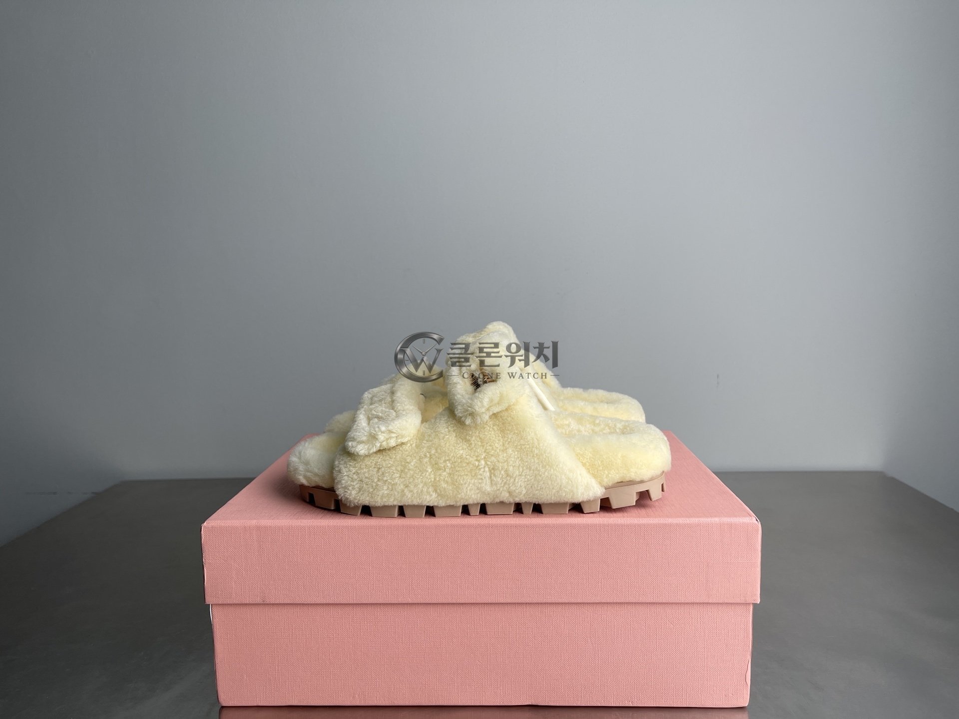 MIU MIU Cream Shearling Mule Slippers