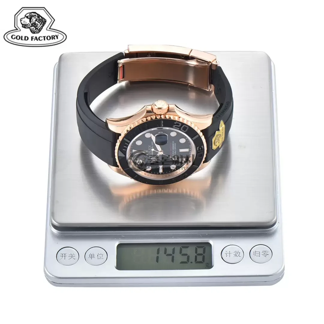 Rolex Yacht-Master 126655 Gold Factory 1:1 Best Edition Black Ceramic Bezel on Oysterflex Strap VR3235 (Tungsten Heavy Version)