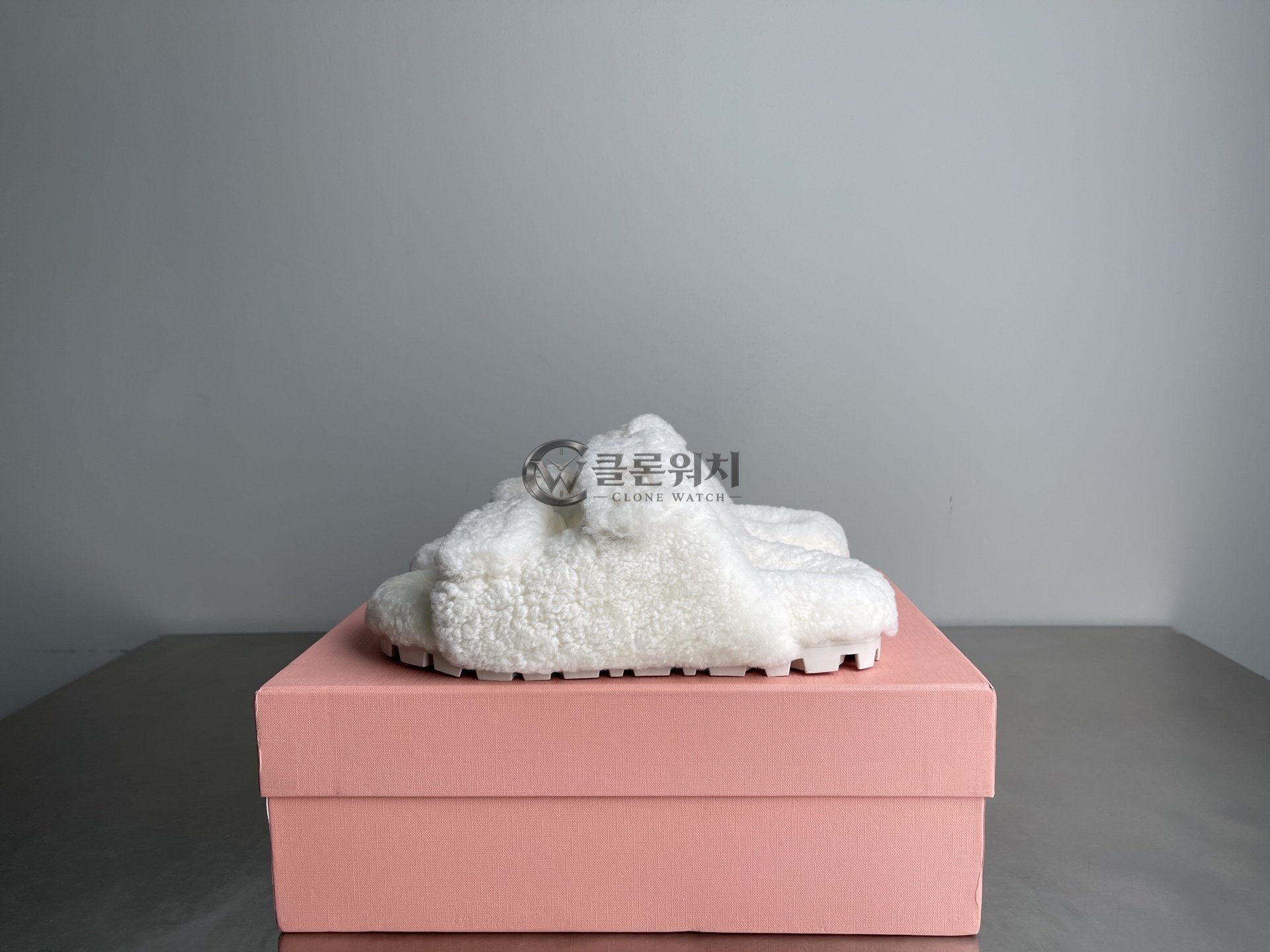 MIU MIU White Shearling Slide Slippers