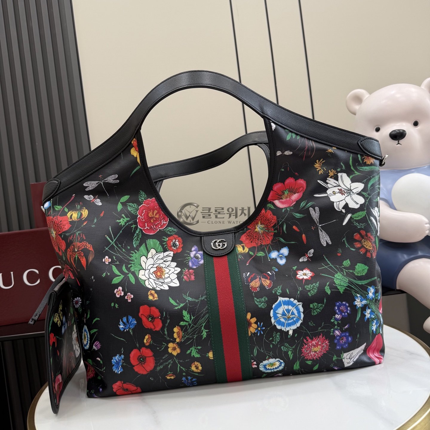 구찌 GUCCI Flora Web Tote Bag Black