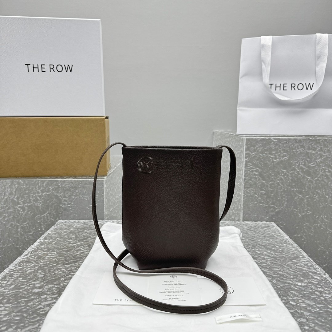 THE ROW Brown Leather Bucket Bag Dark Brown