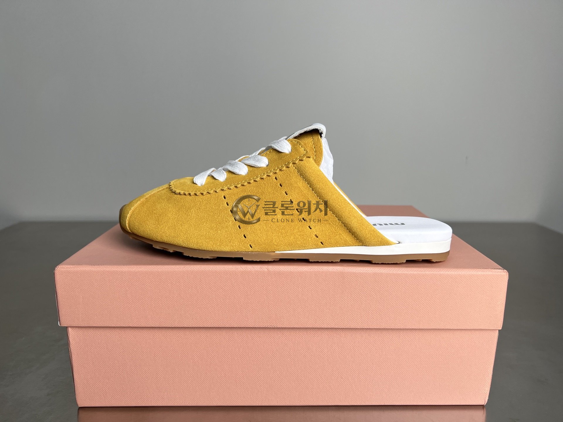MIU MIU Yellow Suede Sneaker Mules
