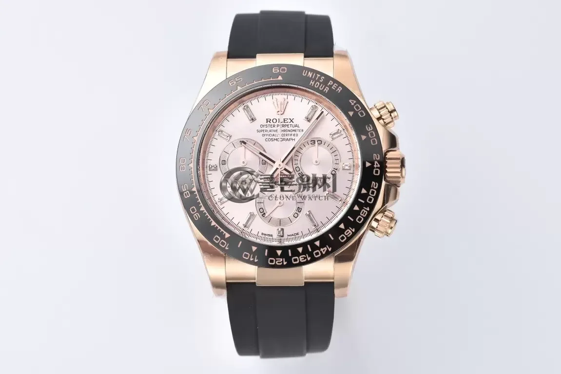 Rolex Daytona 116515 1:1 Best Edition Clean Factory Black Ceramic Bezel RG Moissanite Dial on Oysterflex Rubber Strap SA4130