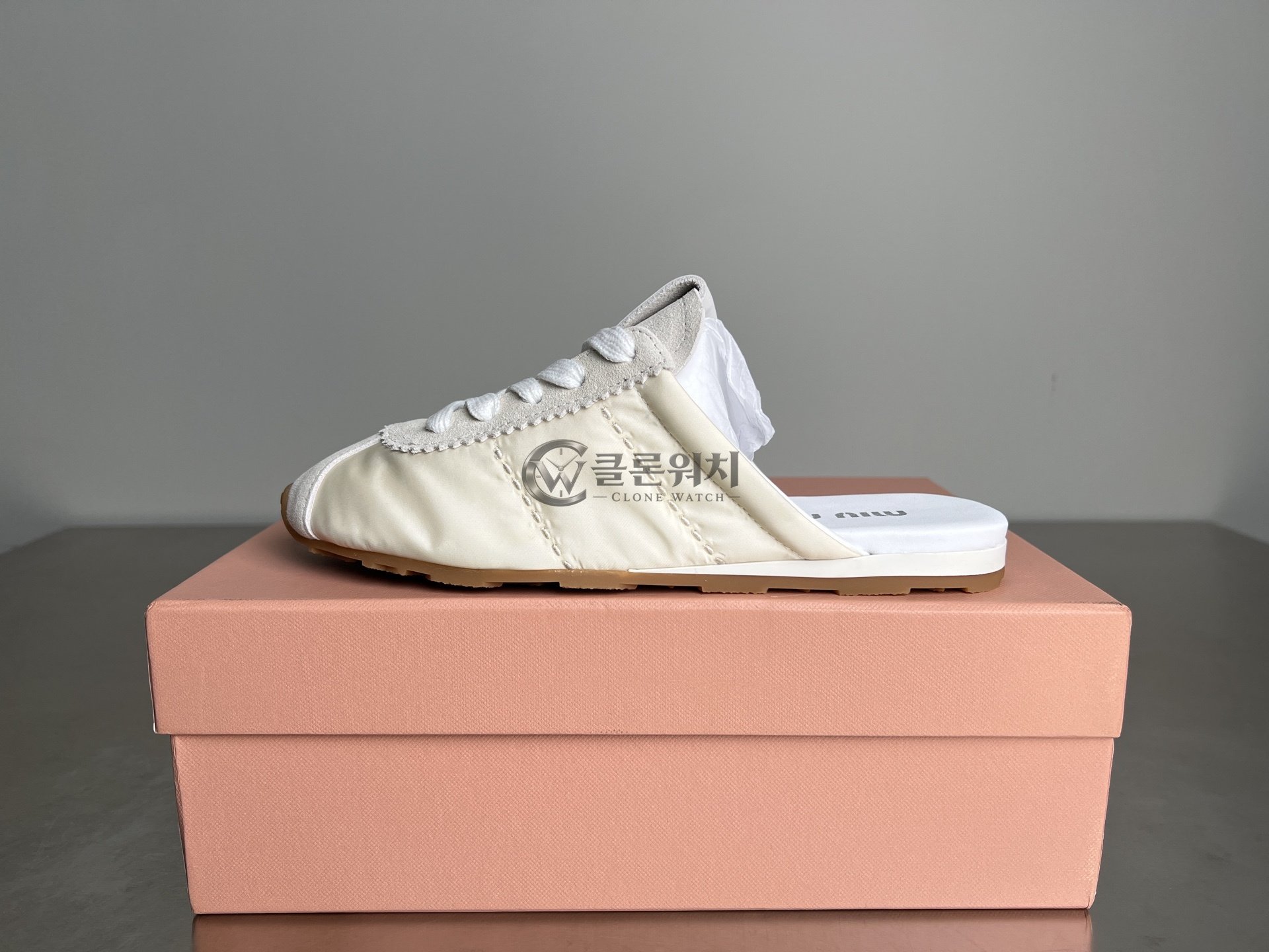 MIU MIU Plume Satin Sneaker Mules – Ivory