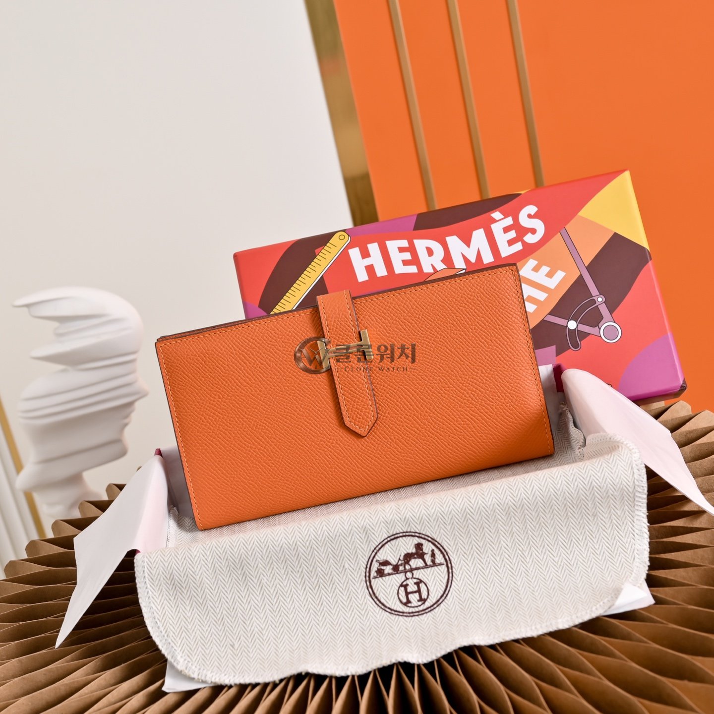 에르메스 Hermes Béarn Long Wallet Orange
