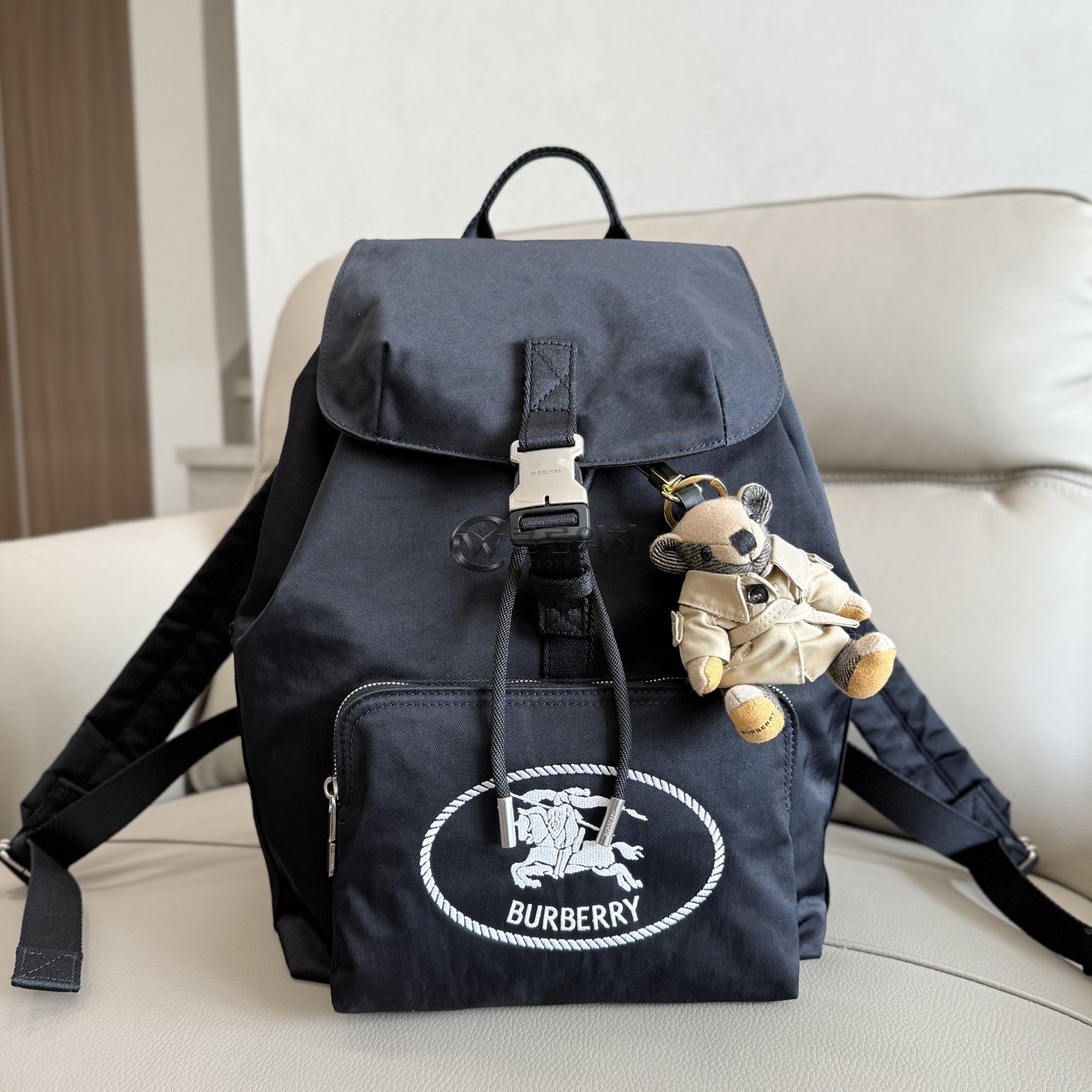 버버리 Burberry Black Logo Print Nylon Backpack