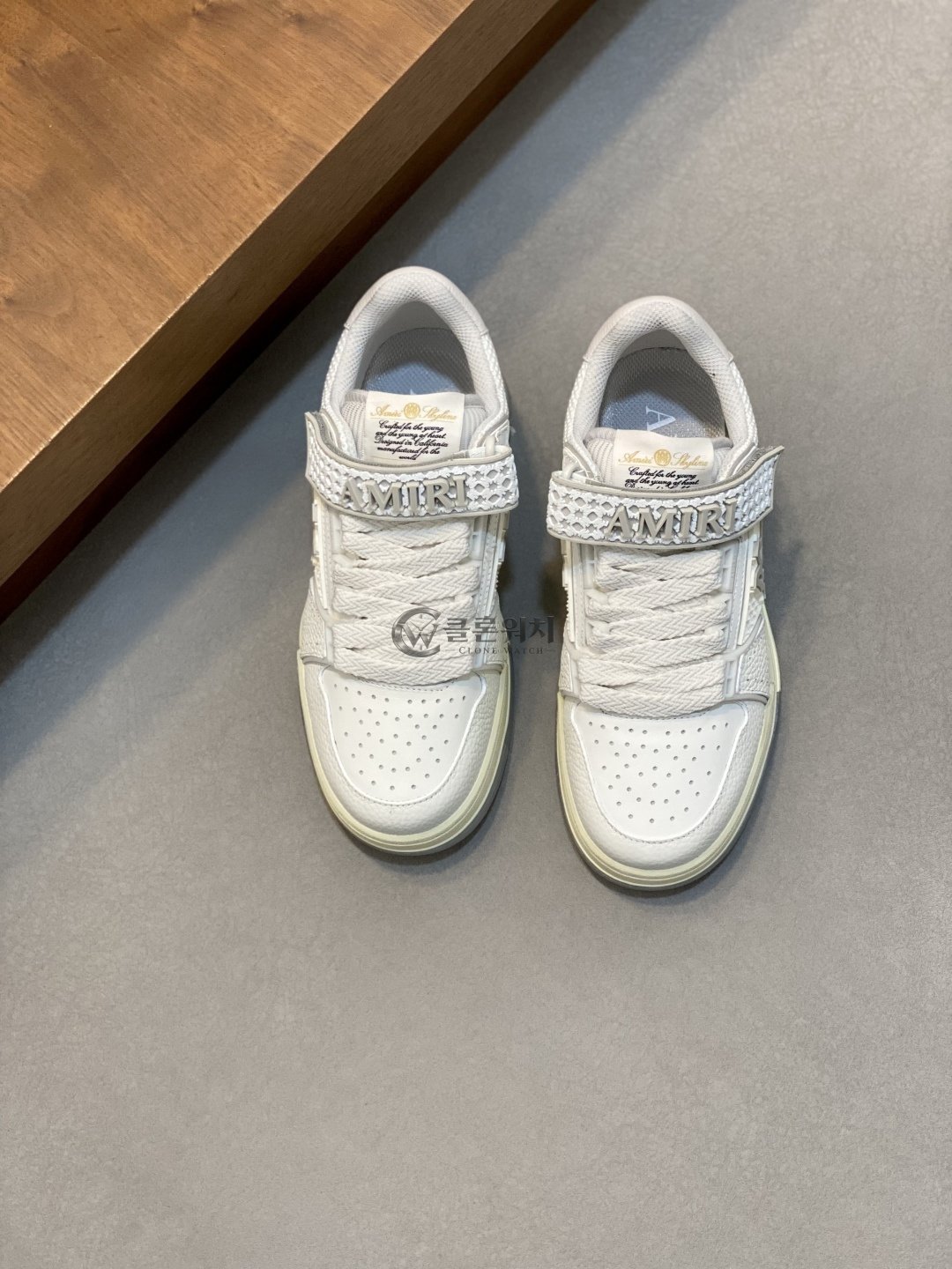 AMIRI White Perforated Detail Logo-Appliqué Touch-Strap Sneakers