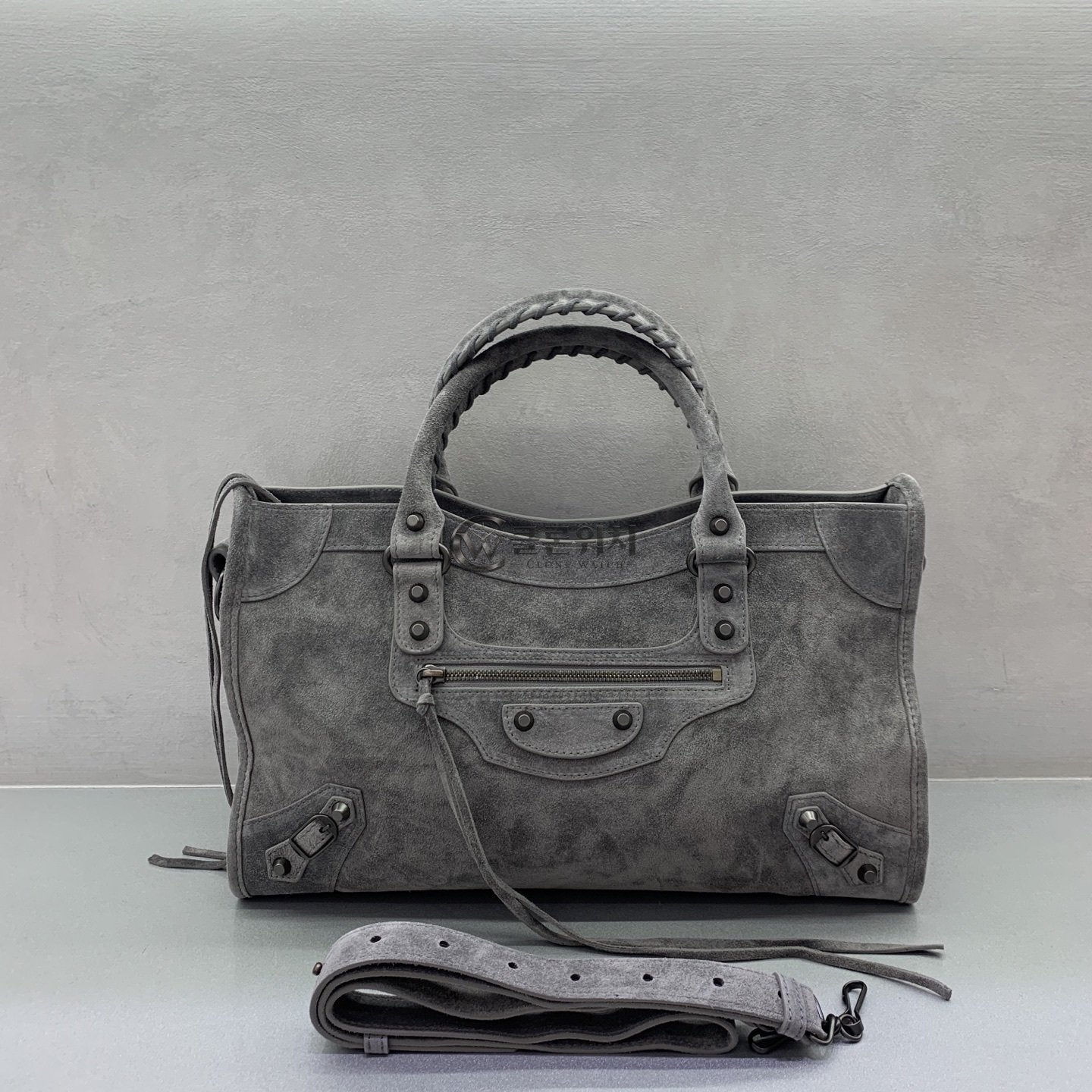 발렌시아가 Balenciaga Le City Medium Bag in Grey Suede