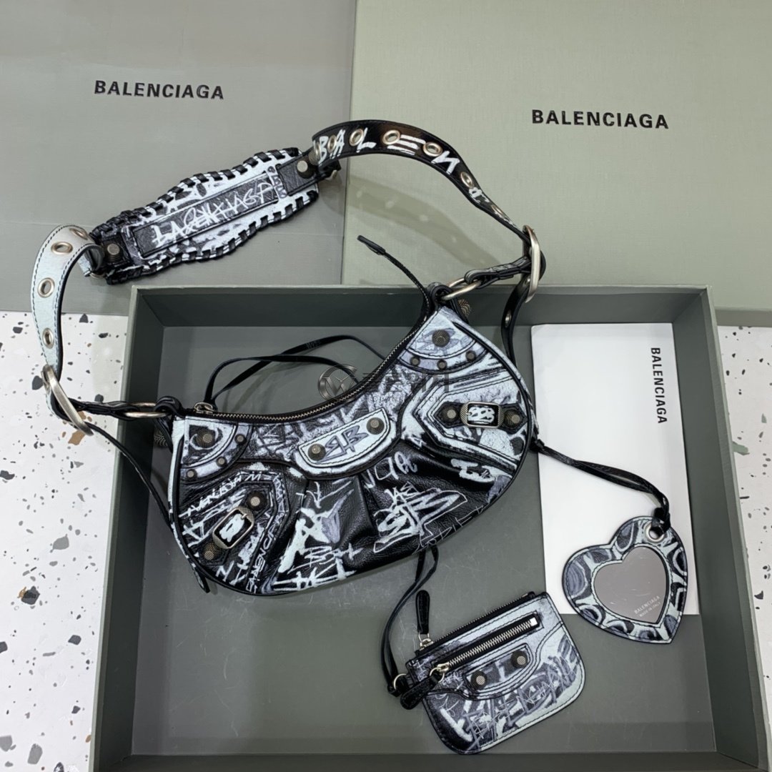 발렌시아가 Balenciaga Le Cagole XS Graffiti Shoulder Bag Black/Gray