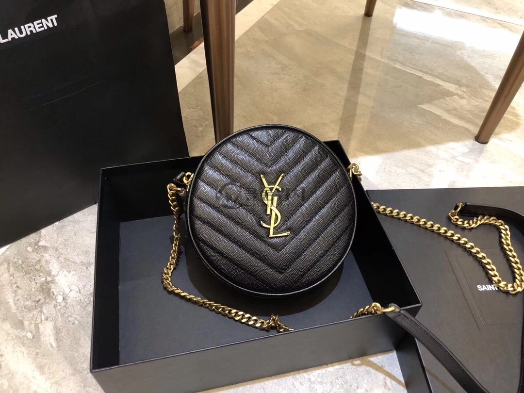 생로랑 Saint Laurent Black Monogram Round Quilted Crossbody Bag