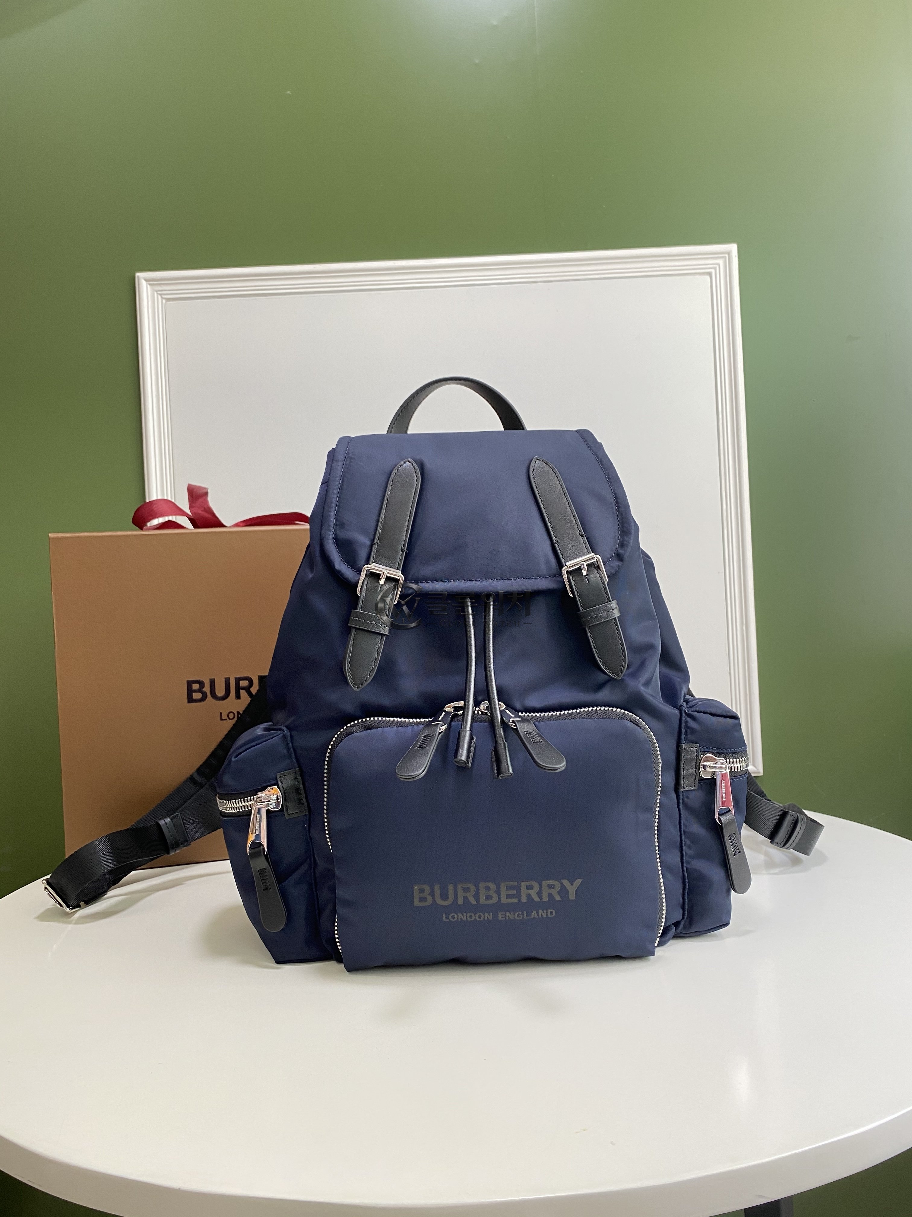 버버리 Burberry Large Rucksack in Technical Nylon and Leather (Navy)