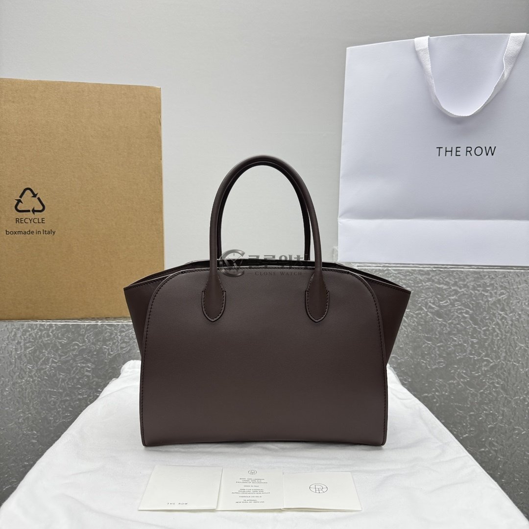 THE ROW E/W Top Handle Bag in Leather - Espresso Brown