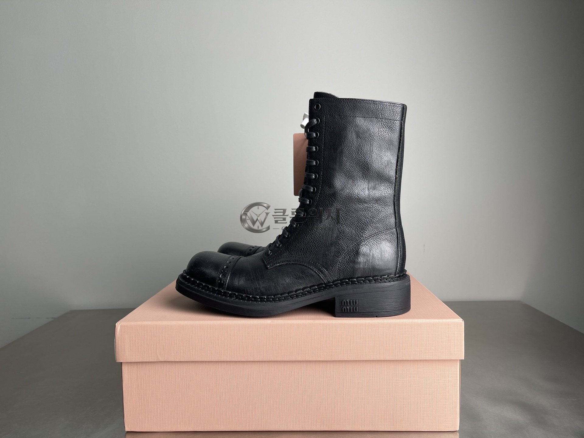 MIU MIU Black Leather Lace-Up Boots