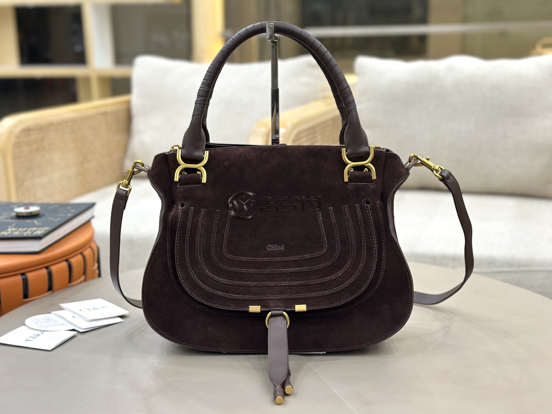 끌로에 Chloé Large Marcie Suede Shoulder Bag – Dark Brown
