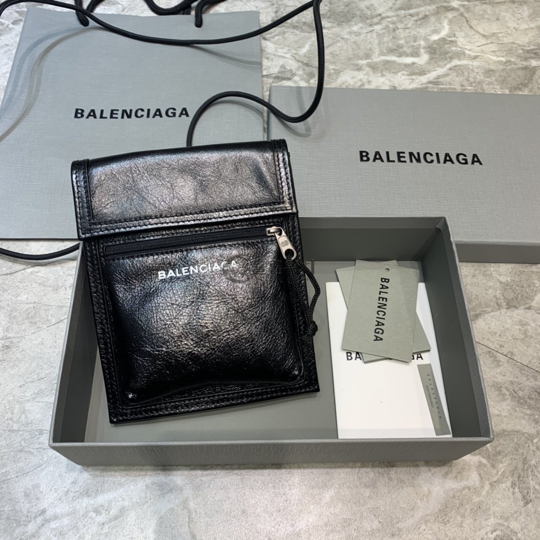 발렌시아가 Balenciaga Black Leather Phone Holder Bag